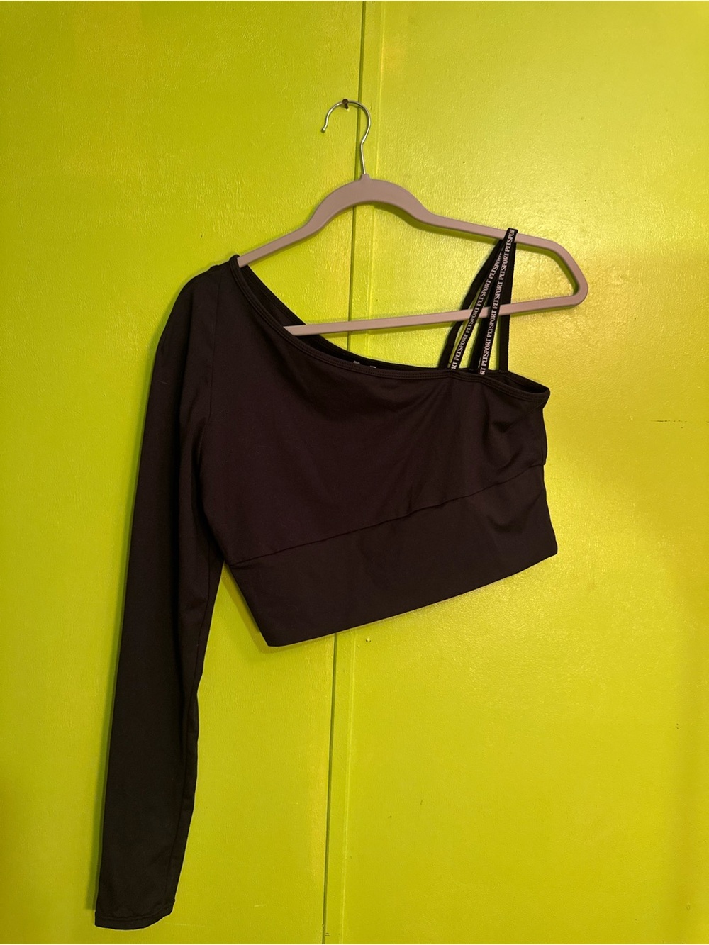 PrettyLittleThing Black One-Shoulder Crop Top with Strappy Detail